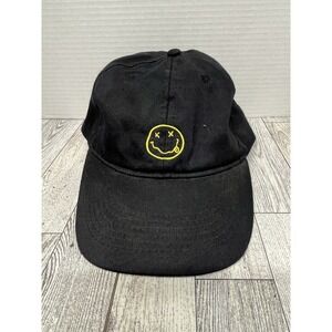 Nirvana Yellow Smiley Face Adjustable Hat Grunge Band Black Retro Cap